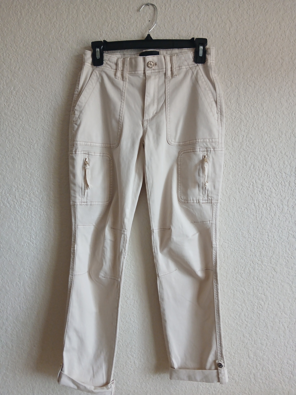 White House Black Market Cropped Cargo Ankle Pants in Cream SZ 00 - Picture 2 of 8
